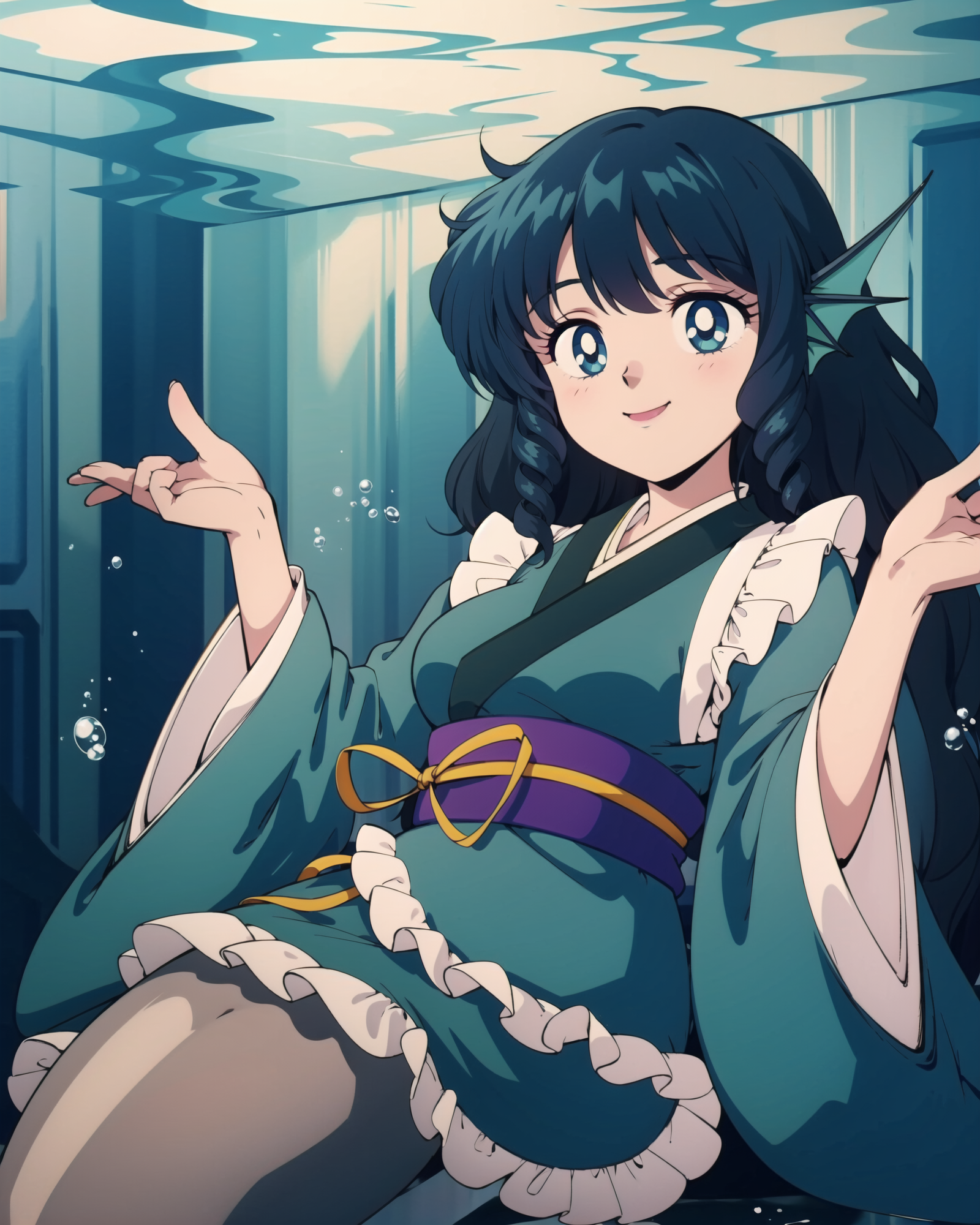 01339-1813374617-_lora_Wakasagihime_1_, wakasagihime, 1girl, mermaid, monster girl, blue hair, short hair, blue eyes, head fins, japanese clothes.png